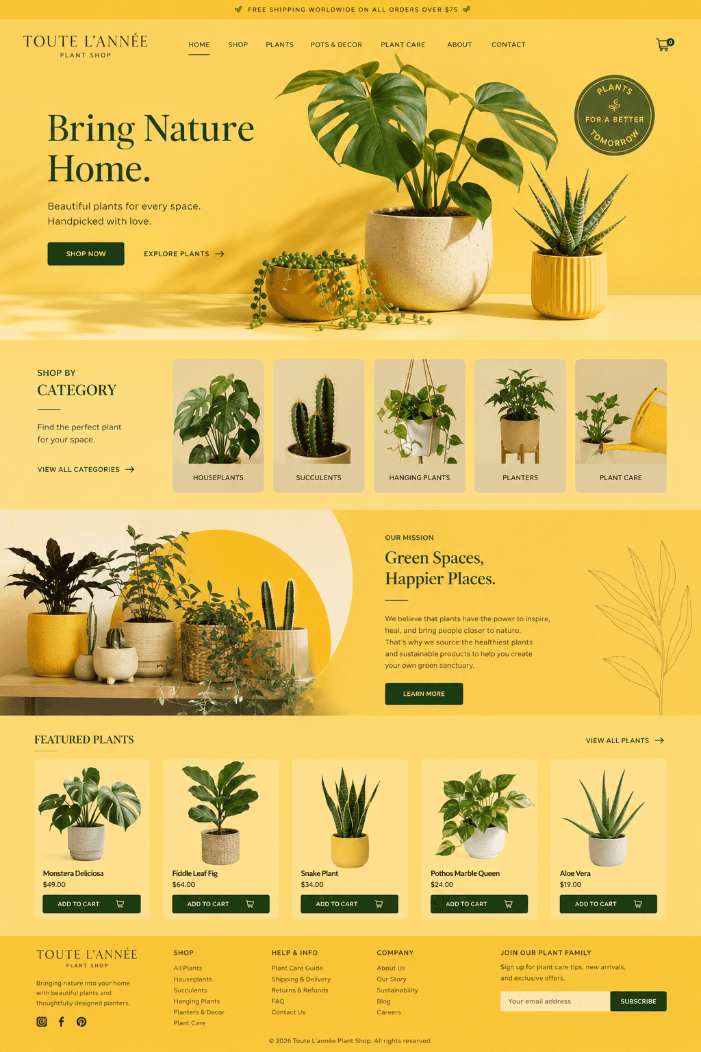 Toute L'année - Plant Shop website design preview