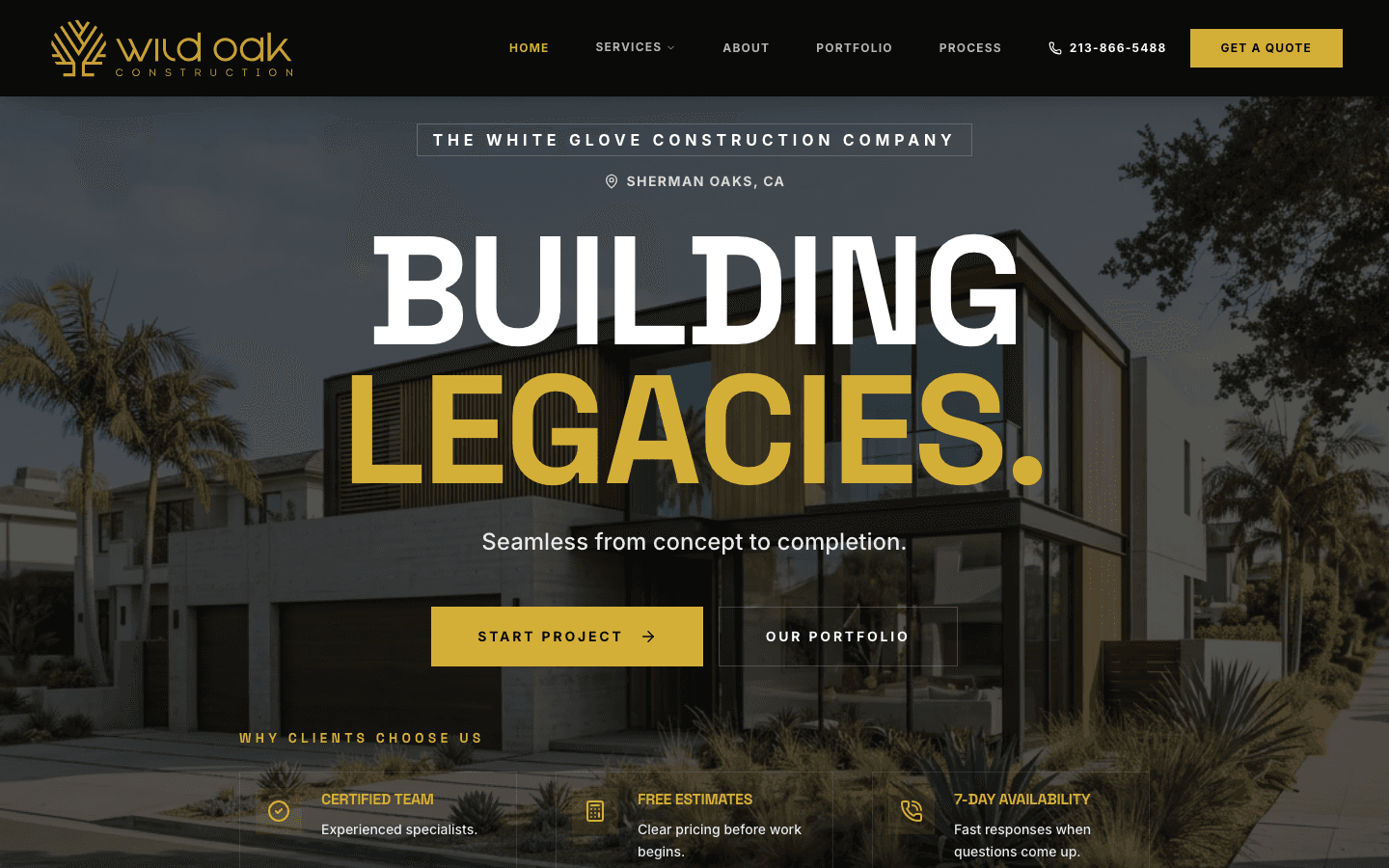 Wild Oak Construction homepage preview