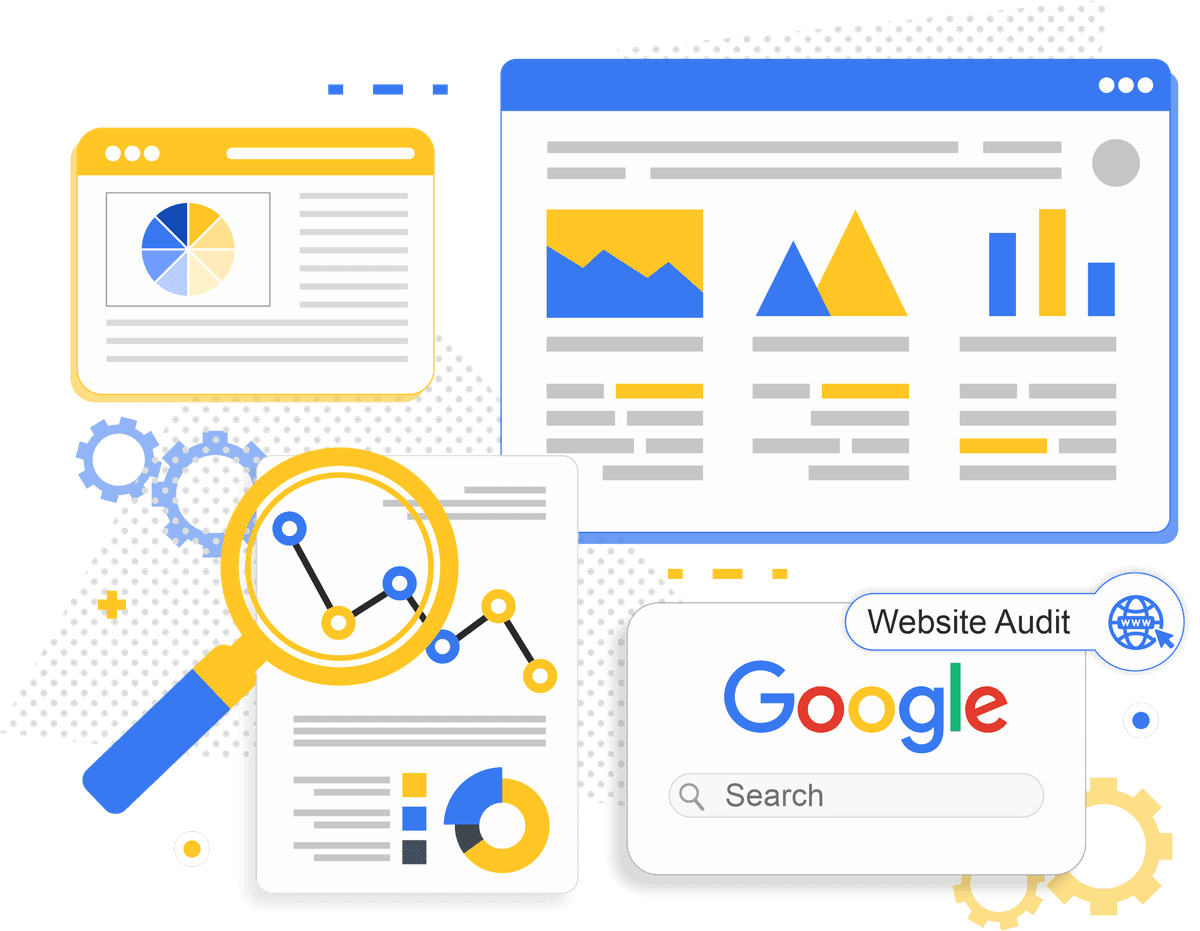 Website audit report with analytics and Google search results
