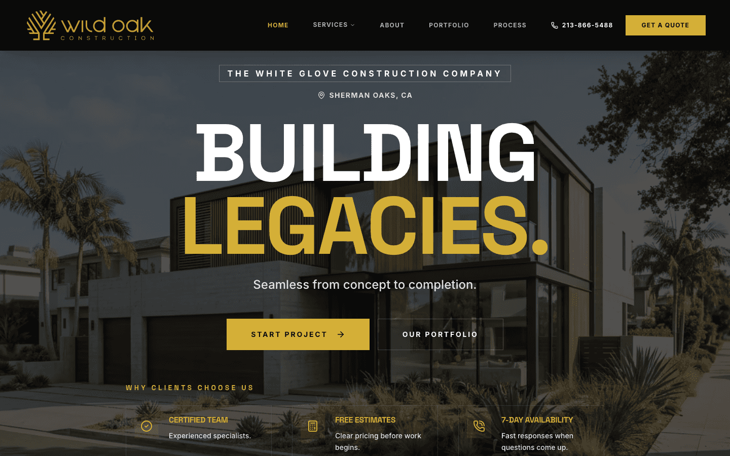 Wild Oak Construction homepage preview