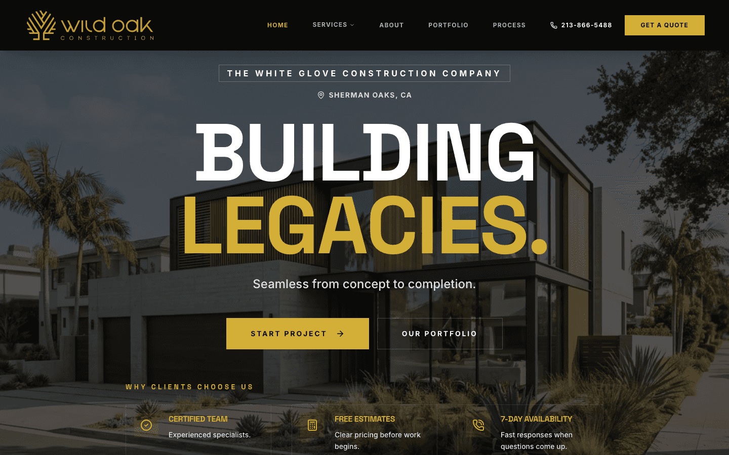 Wild Oak Construction website by Platinum Web Studio