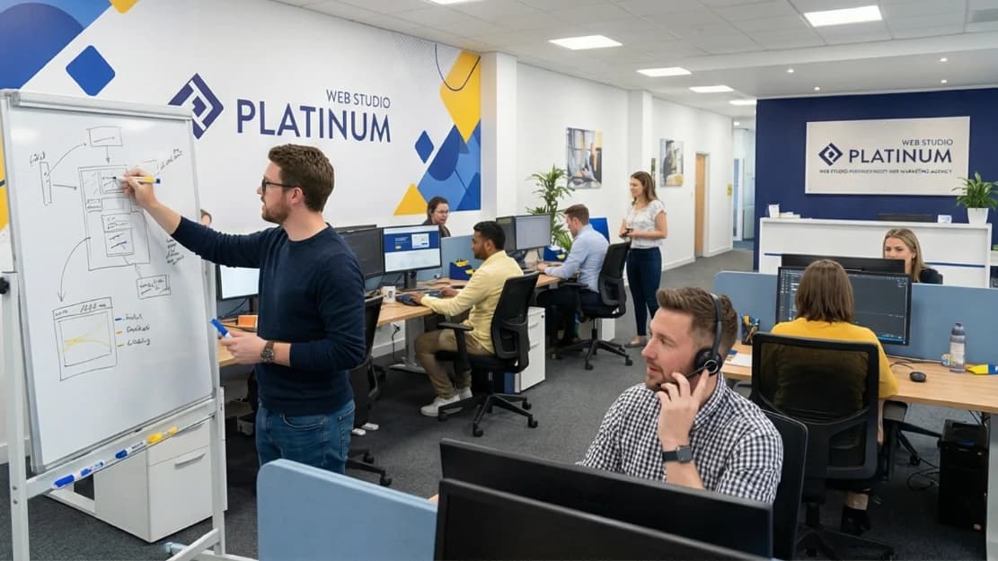 Platinum Web Studio team member answering a client call